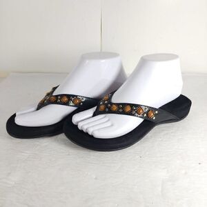 Vionic Women's Floriana US 6 Black Embellished Orthaheel Thong Sandals